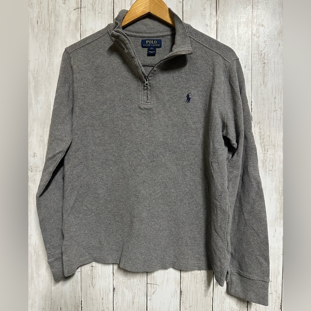 Polo Ralph Lauren Gray Waffle Knit 1/4 Pullover Size XL 18/20 - Picture 2 of 5